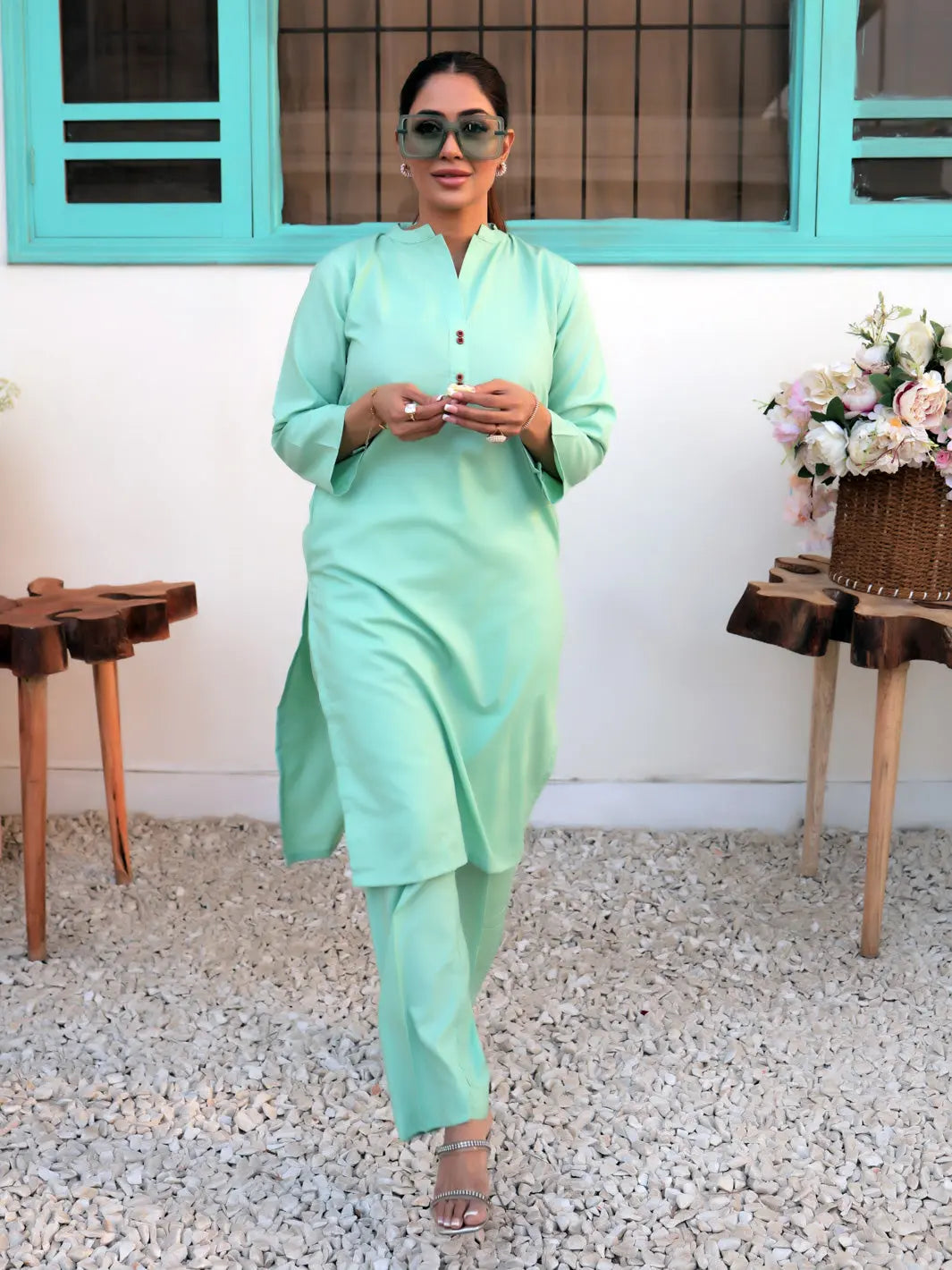 Haniya Co-Ord Set (Aqua Marine/Collar) TNG by MD