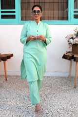 Haniya Co-Ord Set (Aqua Marine/Collar)