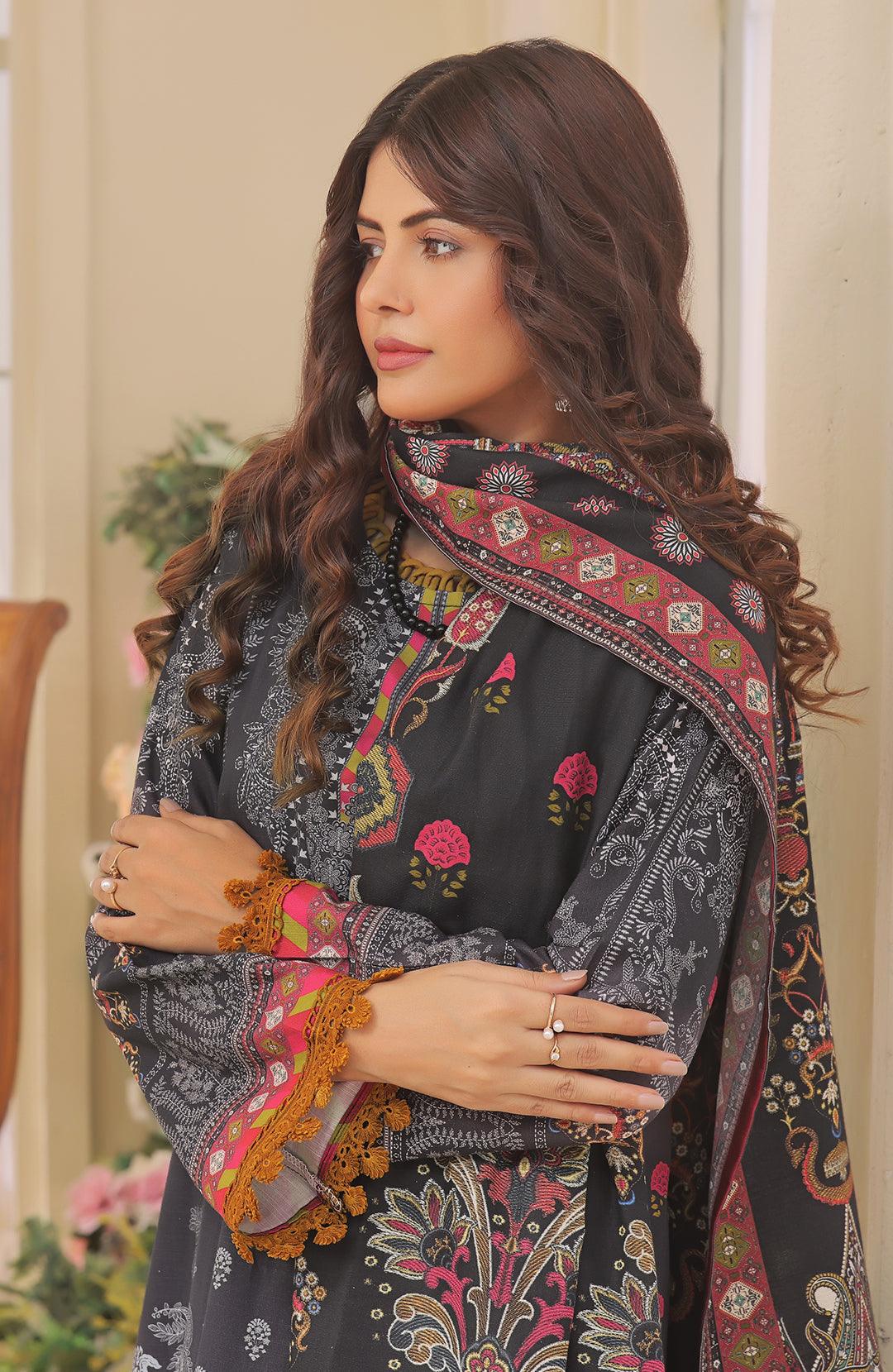 Snowdrop | Stitched 3PC Printed Khaddar Shirt With Printed Khaddar Shawl