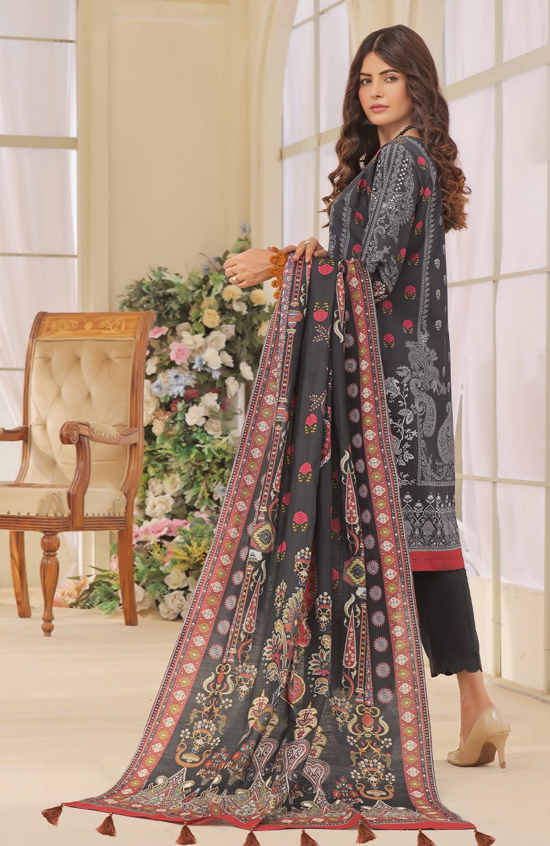 Snowdrop | Stitched 3PC Printed Khaddar Shirt With Printed Khaddar Shawl