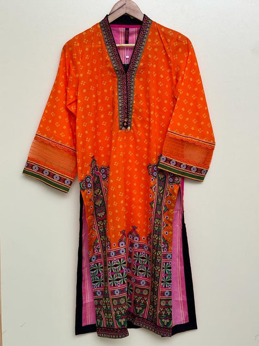 Orange - Embroidered Shirt