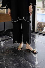 Embroidered Solid 2PC Dress - SP-04 Black