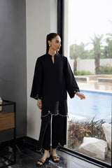 Embroidered Solid 2PC Dress - SP-04 Black