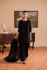 3PC Luxury Solid Silk Dress LSS - Black