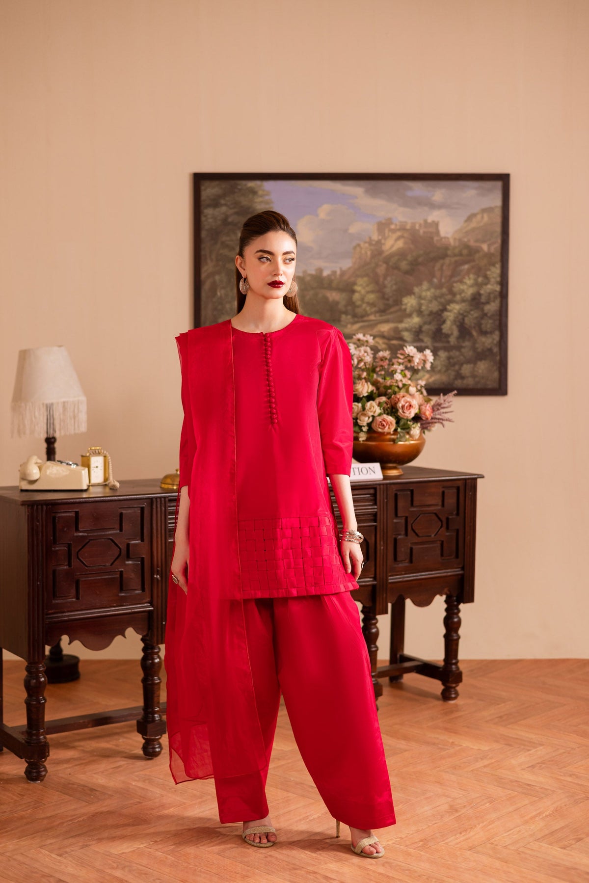 3PC Luxury Solid Silk Dress LSS - Shocking Pink