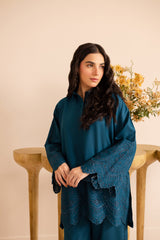 Schiffli Embroidered Co-Ord - 1158-TEAL