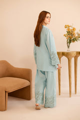 Schiffli Embroidered Co-Ord - 1162-S.BLU