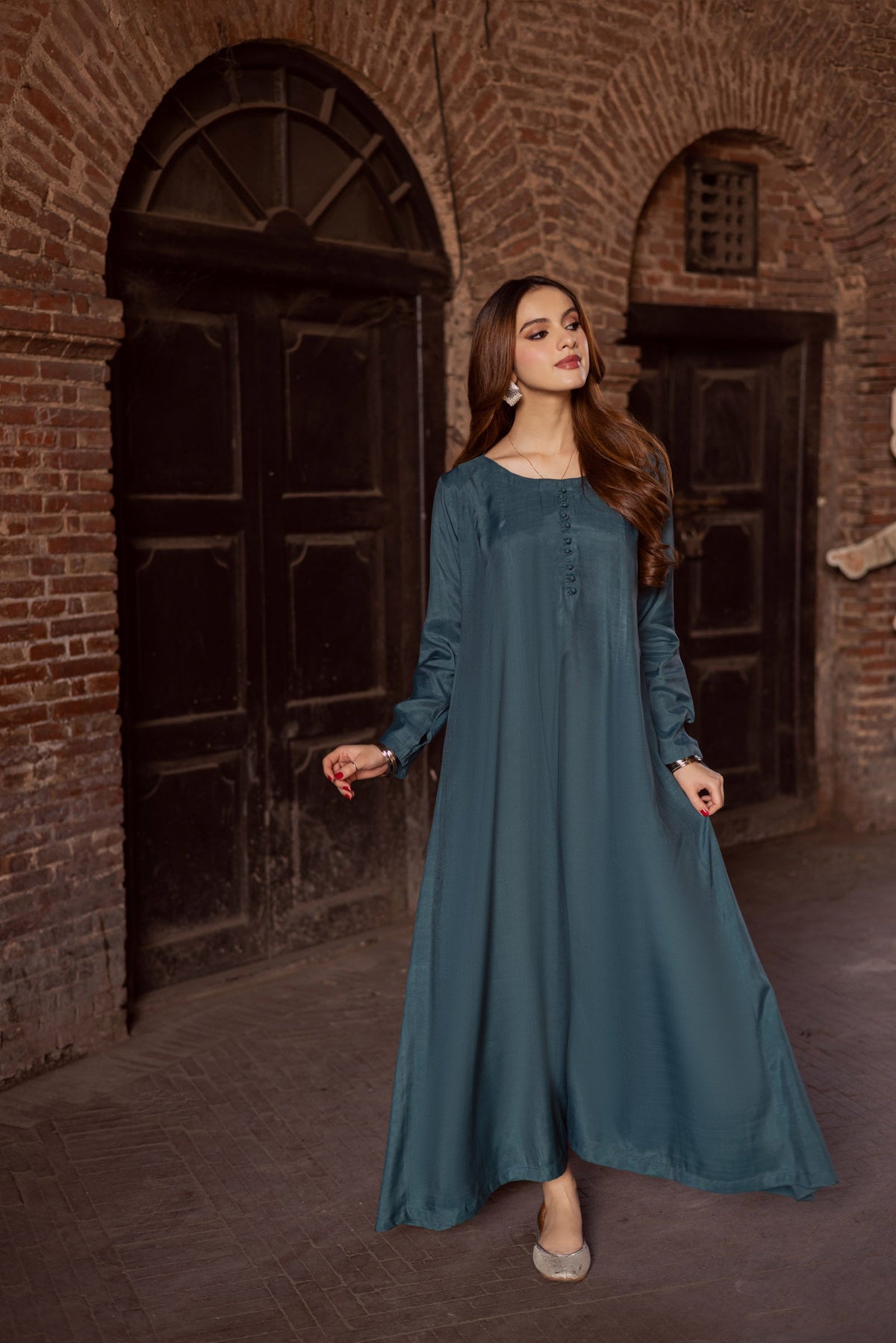 Raw Silk Frock-Teal