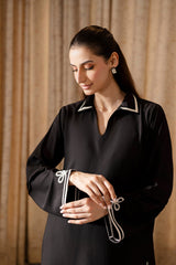 Embroidered Solid 2PC Dress - SP-06 Black