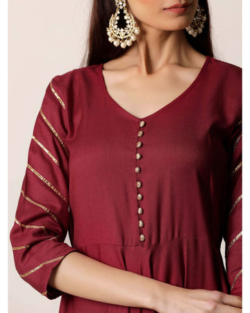 Maroon Gota Kurta And Palazzo(Optional)  D208