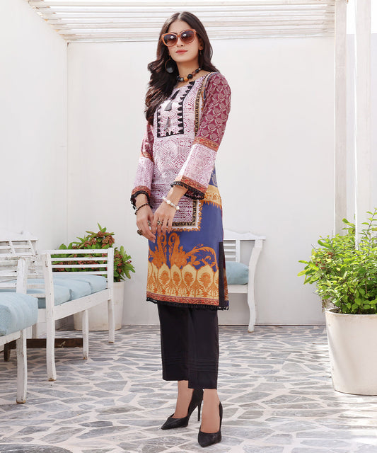 Blue Mahogny | Printed Lawn Kurta Stitched 1Pc