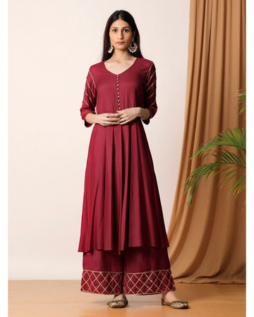 Maroon Gota Kurta And Palazzo(Optional)  D208