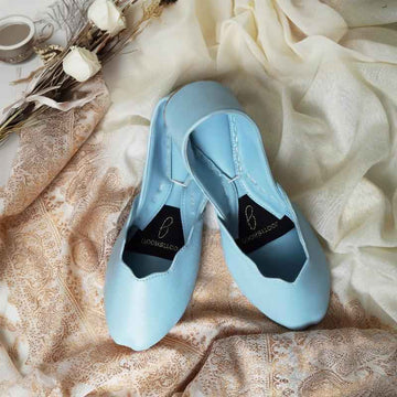 “Side view of PerfPastel Powder Blue Khussa shoes showing smooth leather design and comfortable fit for women”