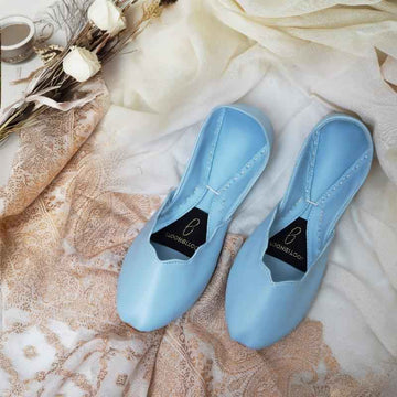 “PerfPastel Powder Blue Khussa shoes for women, soft blue leather, simple ethnic footwear Pakistan”