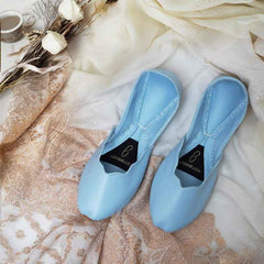 “PerfPastel Powder Blue Khussa shoes for women, soft blue leather, simple ethnic footwear Pakistan”