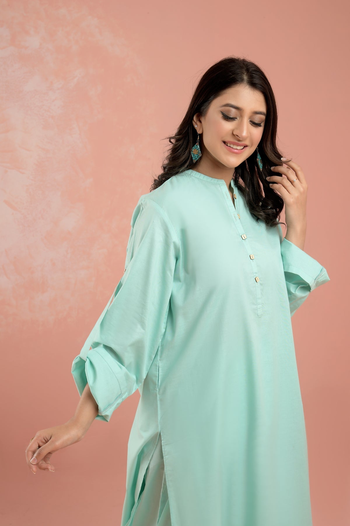 2 Piece Lawn Suit with Shalwar-Turquoise - Peach Republic