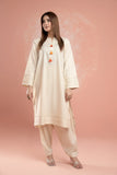 2 Piece Lawn Suit with tussle-Blond White - Peach Republic