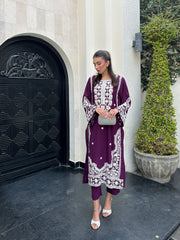 Purple Embroidered two pc