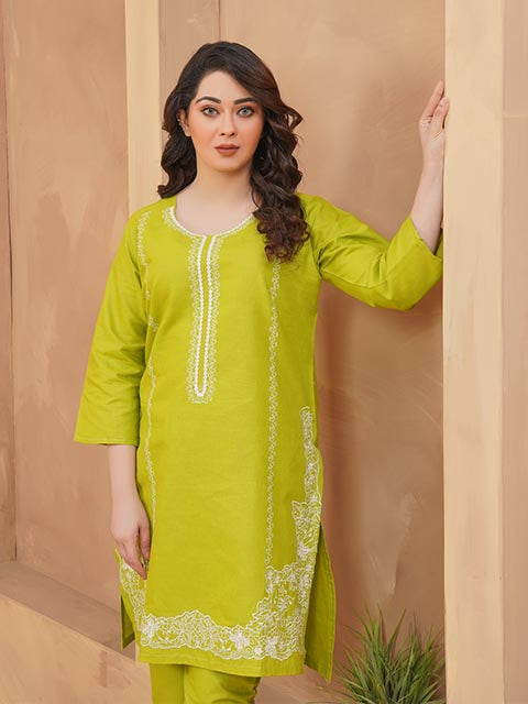 Lime Green Embroidered Dress