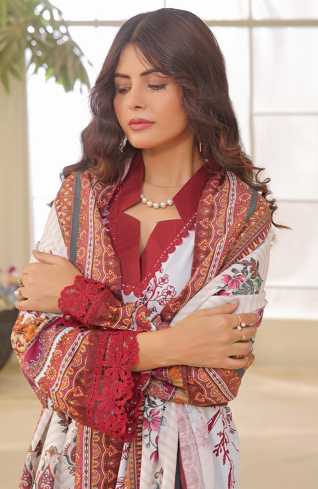 Impatiens | Stitched 3PC Printed Khaddar Shirt With Printed Khaddar Shawl