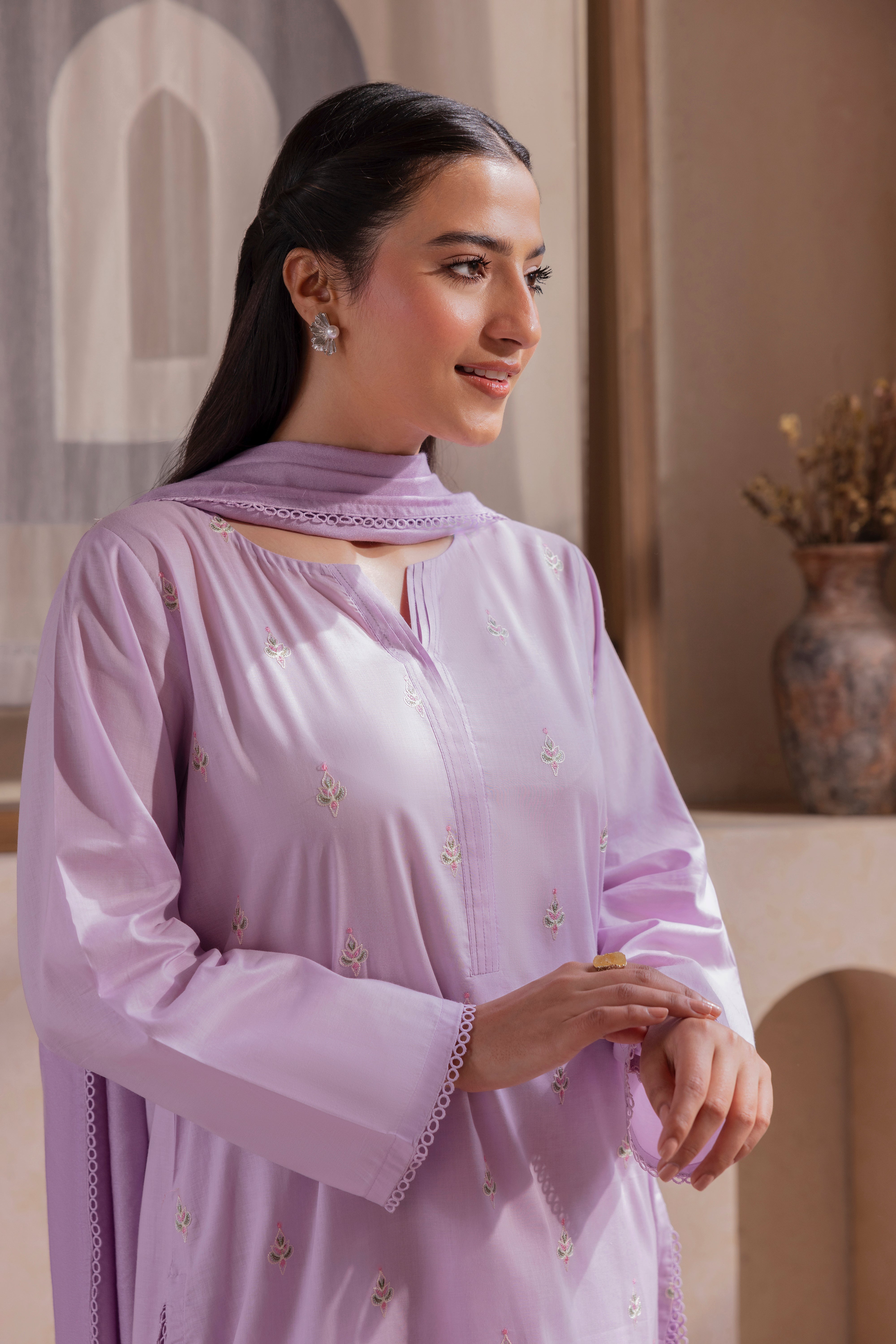 Lilac Embroidered Lawn 3PC Suit