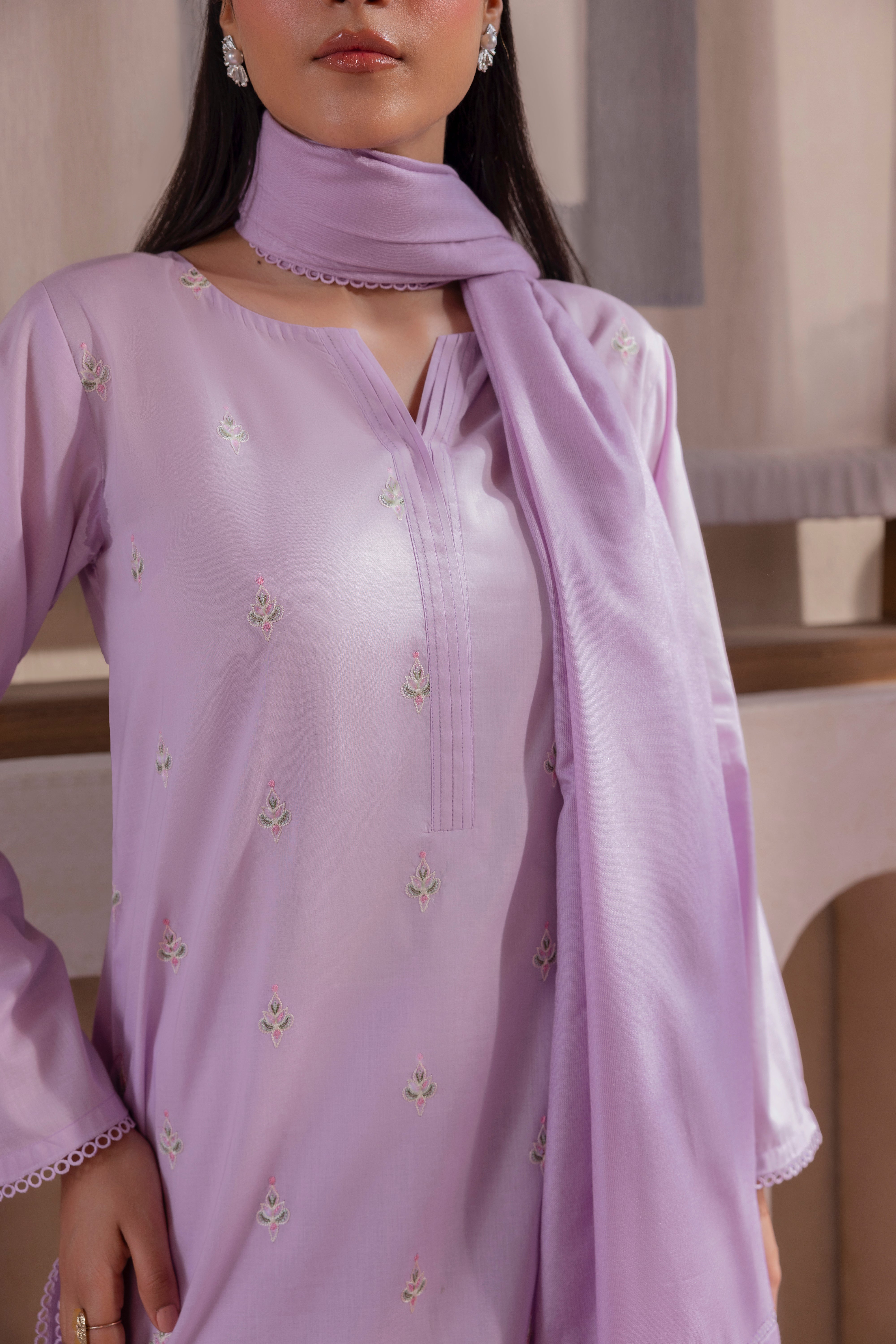 Lilac Embroidered Lawn 3PC Suit