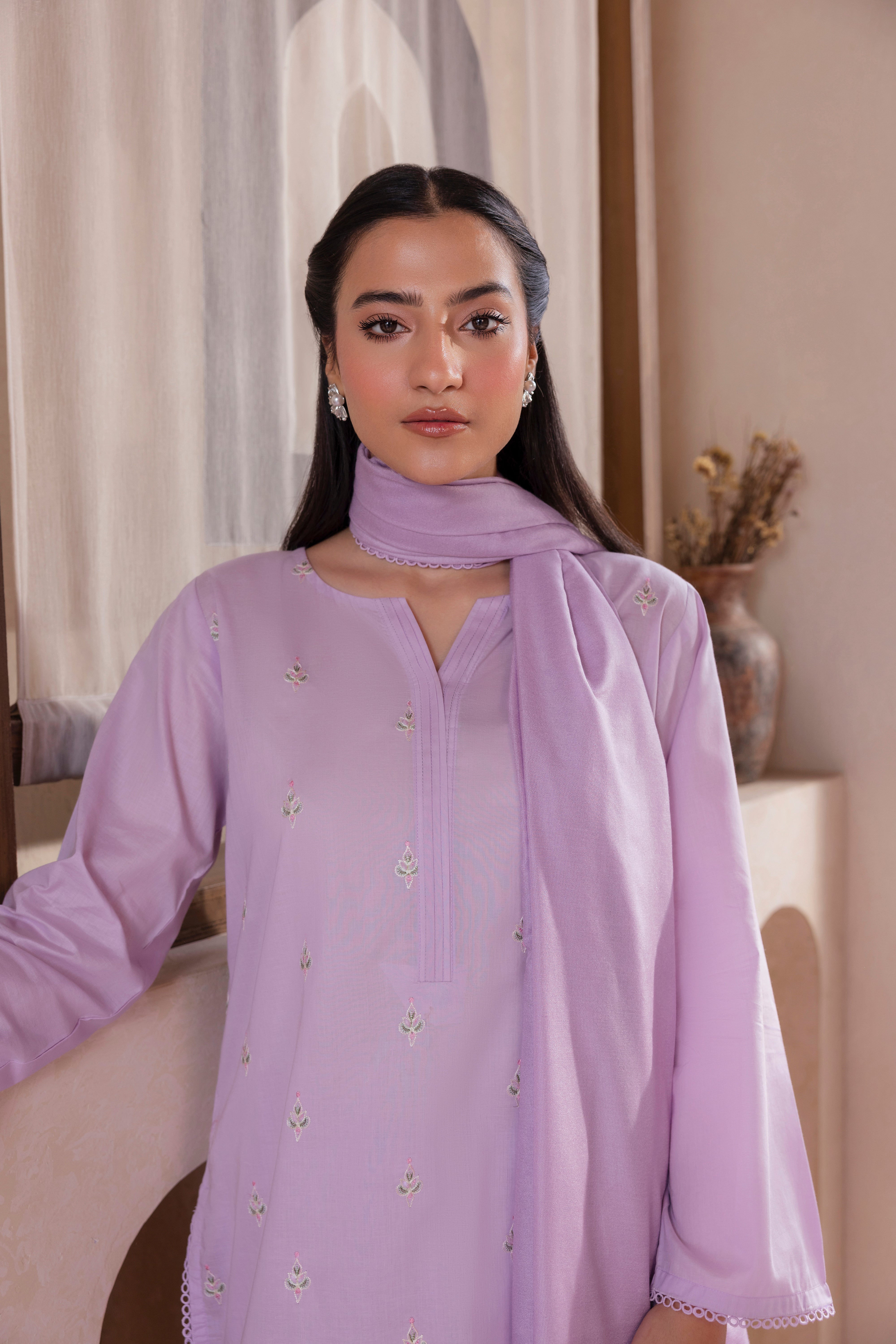 Lilac Embroidered Lawn 3PC Suit