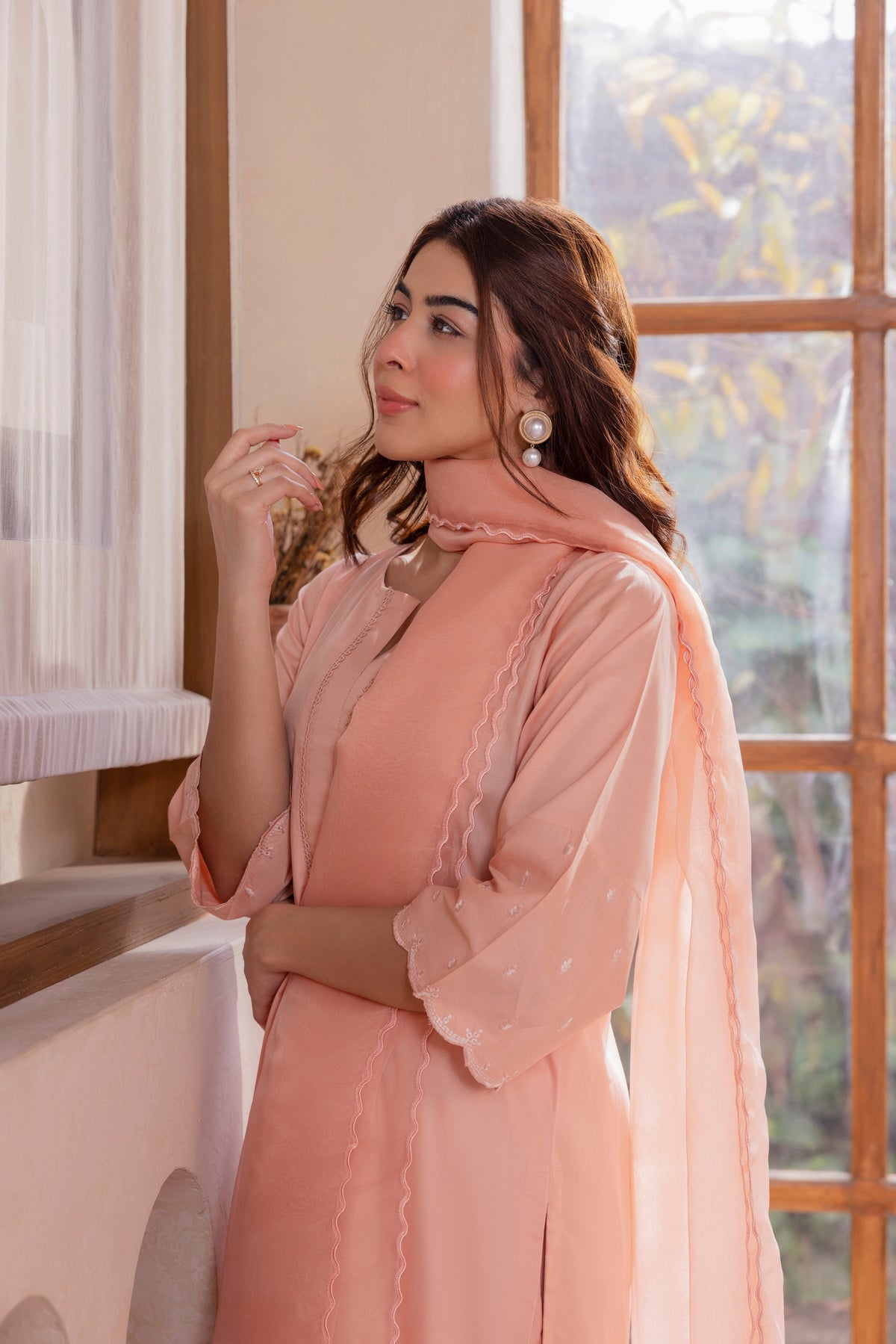 Peach Embroidered Lawn 3PC Suit