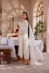 Coconut Cream Embroidered Raw Silk 4PC Suit