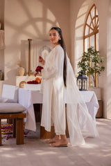 Coconut Cream Embroidered Raw Silk 4PC Suit