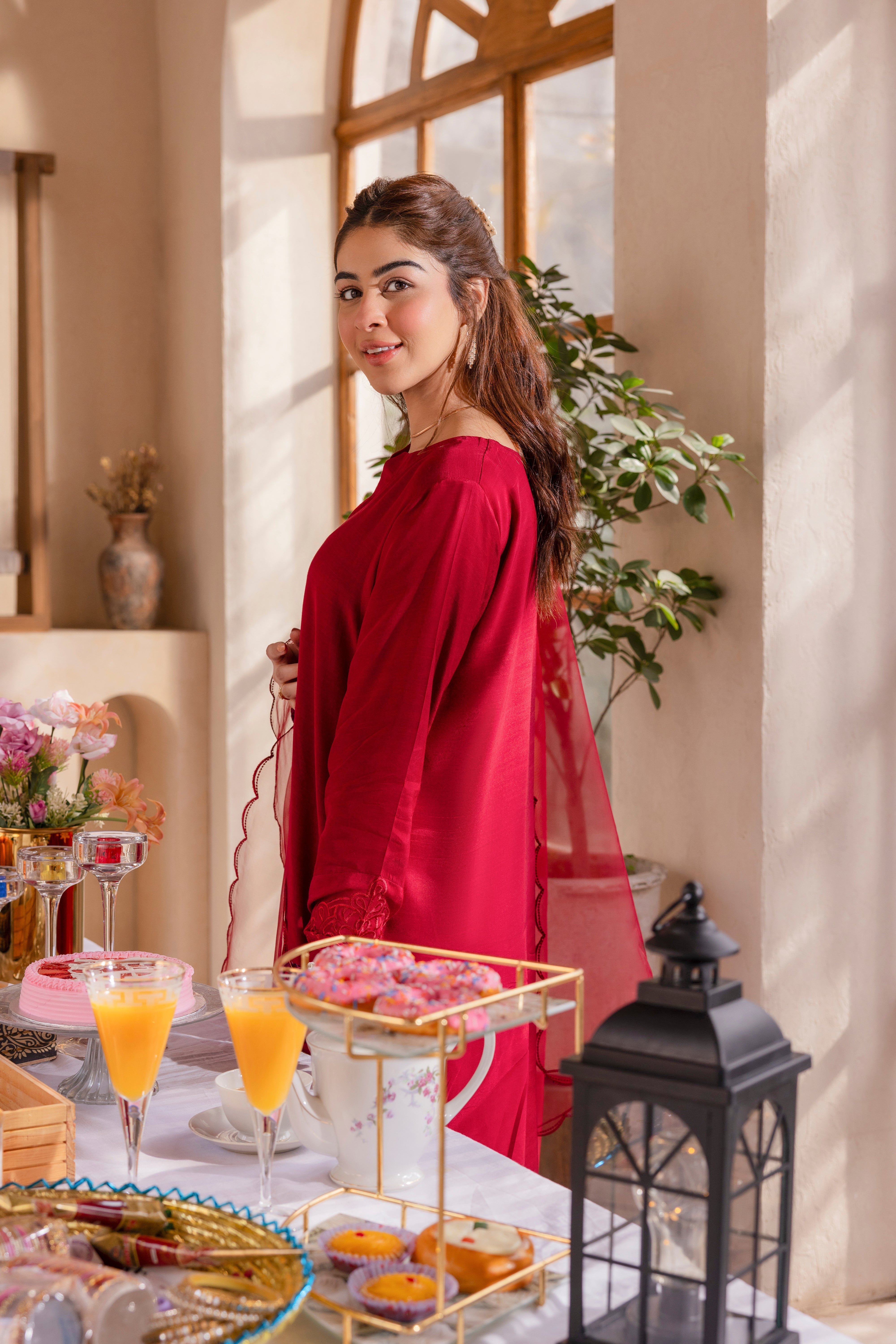 Maroon Embroidered Raw Silk 4PC Suit