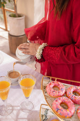 Maroon Embroidered Raw Silk 4PC Suit