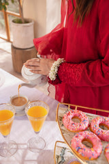 Maroon Embroidered Raw Silk 4PC Suit