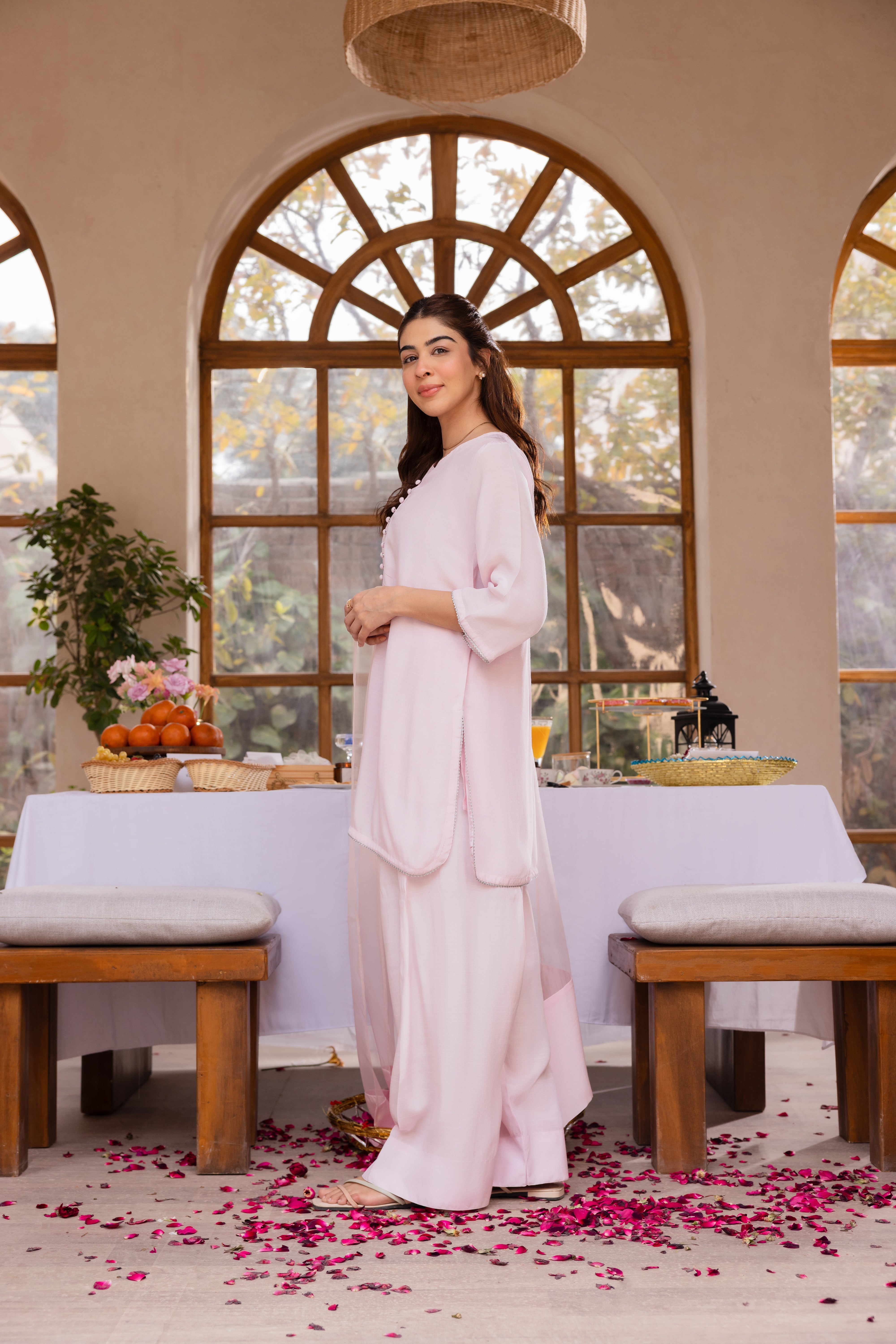Farshi Shalwar Baby Pink Raw Silk 4PC Suit