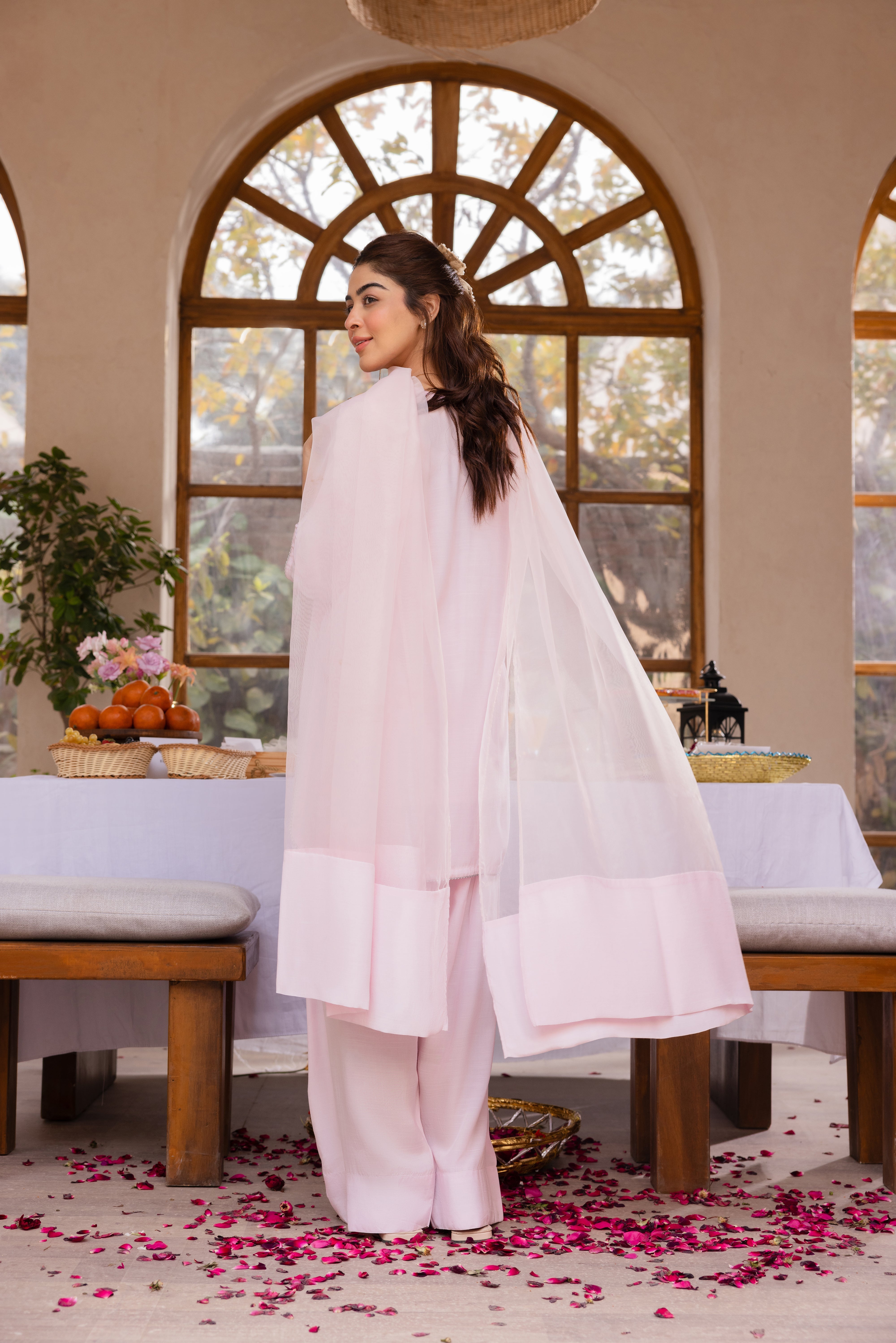 Farshi Shalwar Baby Pink Raw Silk 4PC Suit