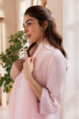 Farshi Shalwar Baby Pink Raw Silk 4PC Suit