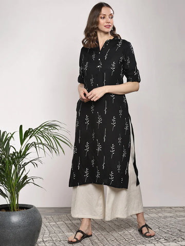 Black Printed Kurta Set D2018