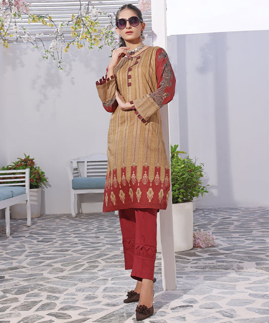 Maroon Estuarine | Printed Lawn Kurta Stitched 1Pc