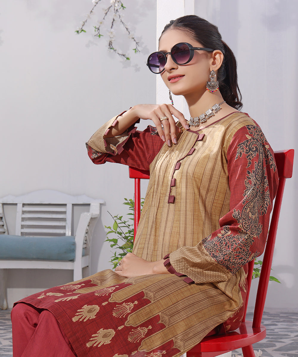 Maroon Estuarine | Printed Lawn Kurta Stitched 1Pc