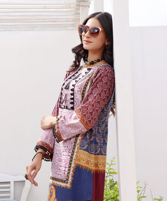 Blue Mahogny | Printed Lawn Kurta Stitched 1Pc