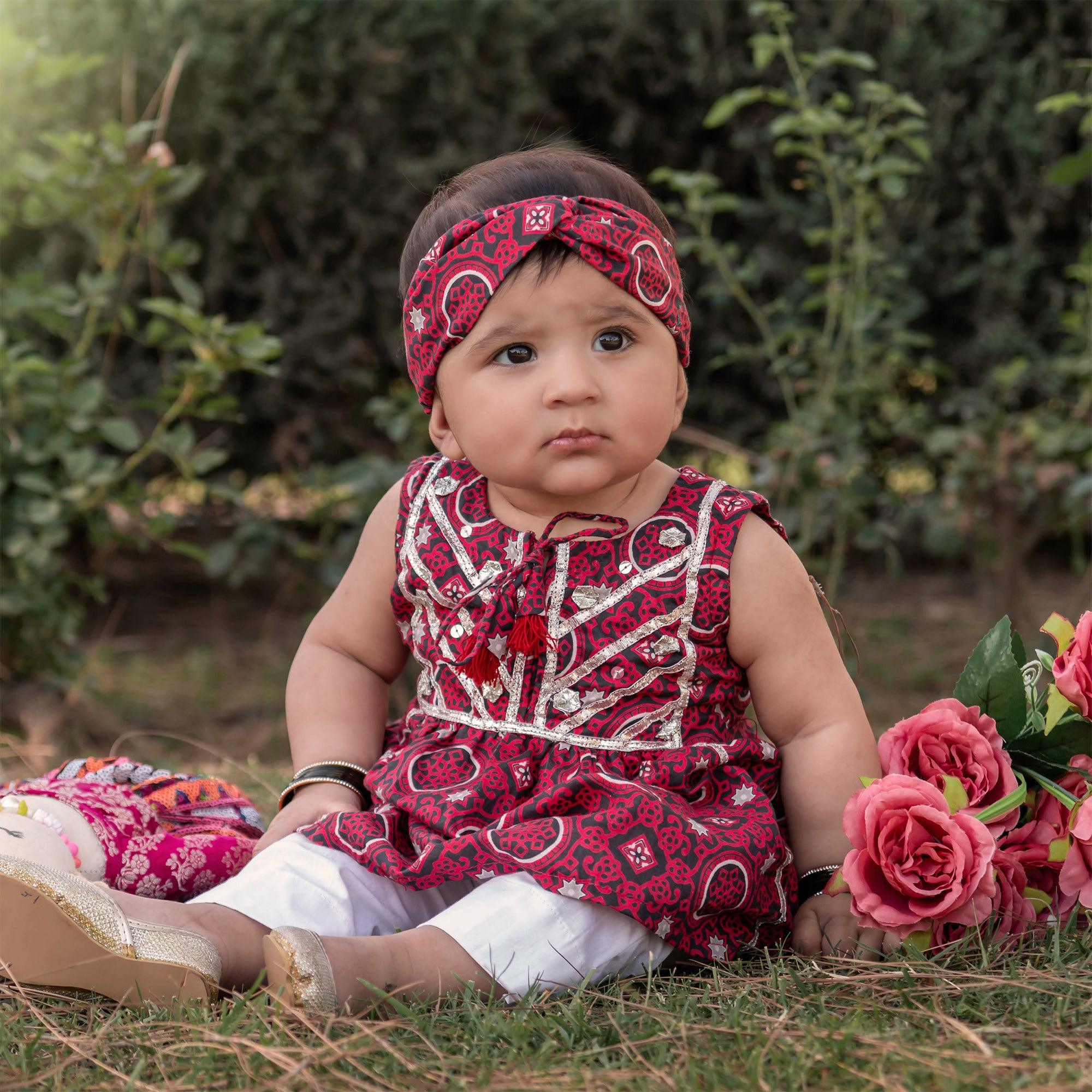 Ajrak Clothes For Children Girls Ajrak, Cultural Dress For Girls
