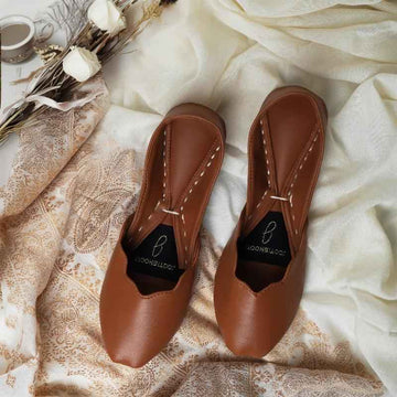 “PerfPastel Tan simple plain Khussa shoes for women, tan leather, ethnic footwear Pakistan”
