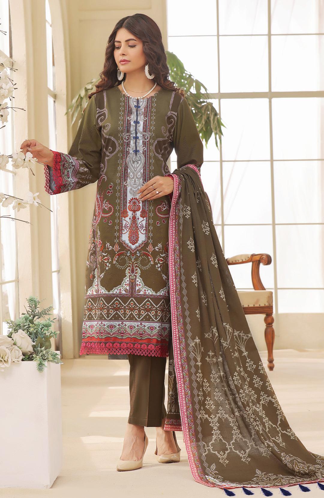 Yarrow | Stitched 3PC Printed Khaddar Shirt With Printed Khaddar Shawl