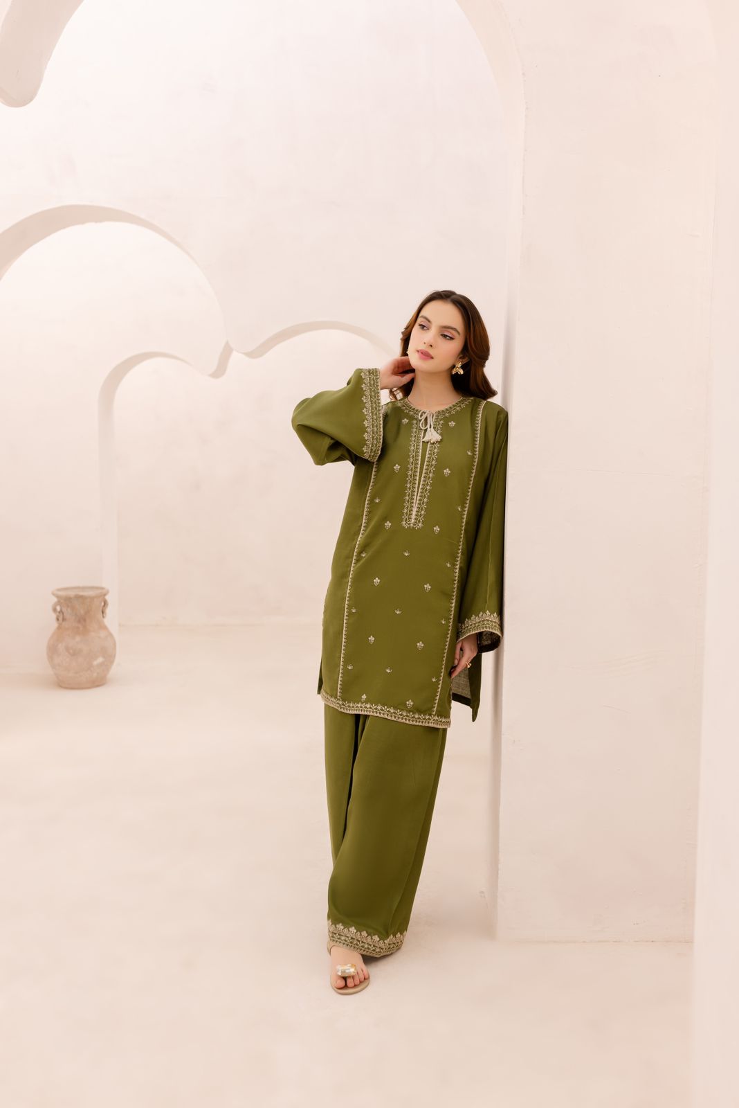 2PC Embroidered Dress - 1079