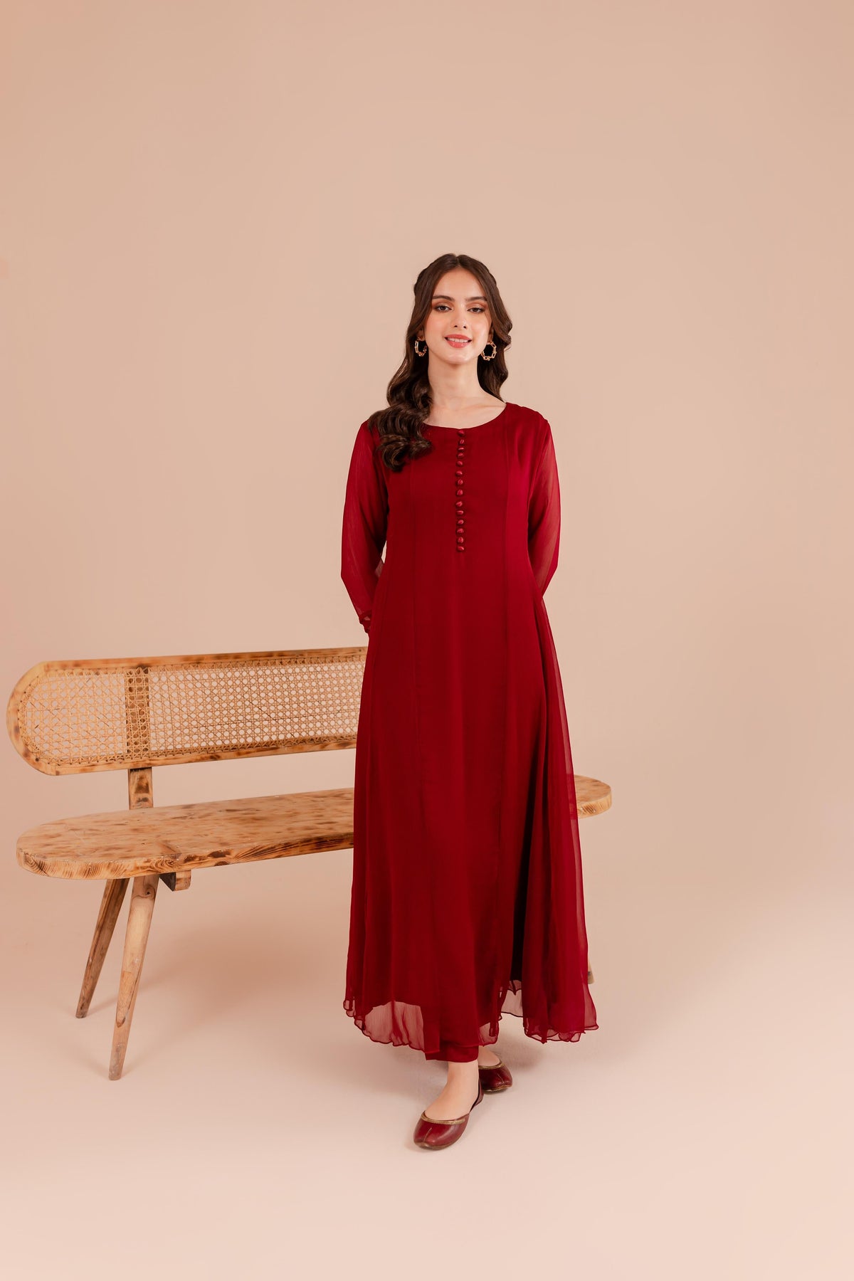 Maroon Chiffon Dress