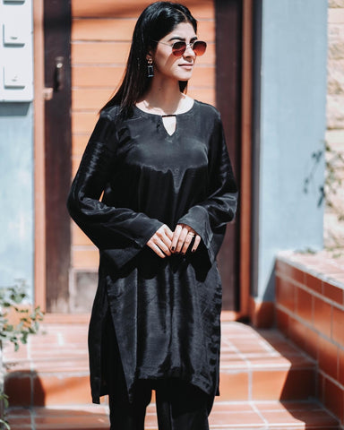 Black Cotton Silk Suit