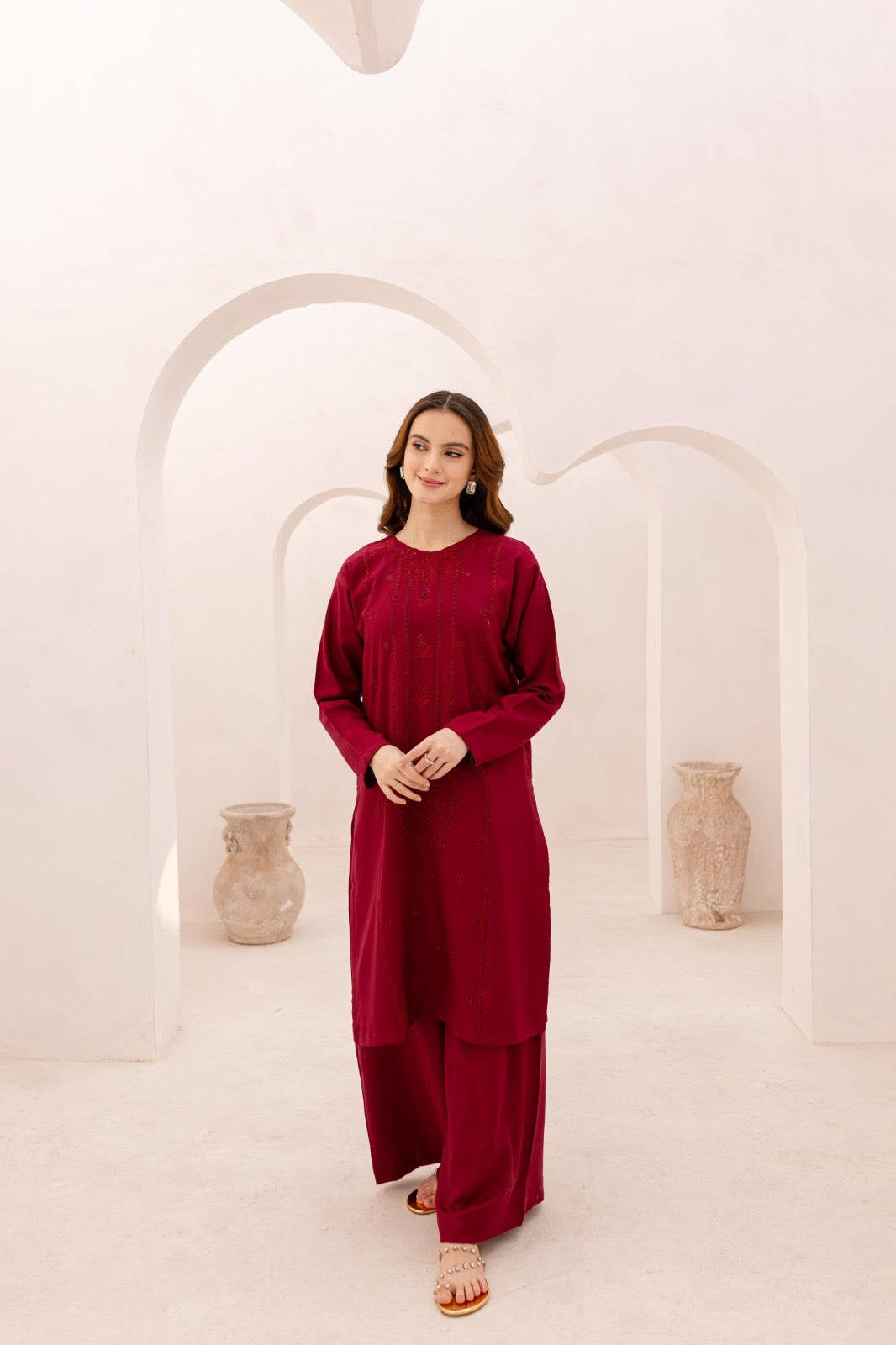 2PC Embroidered Dress - 1075