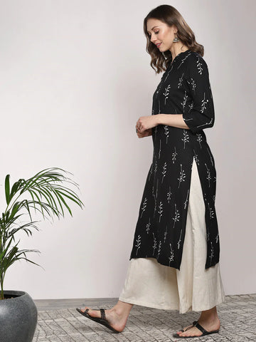 Black Printed Kurta Set D2018