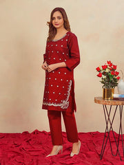 Maroon Glam Embroidered Dess