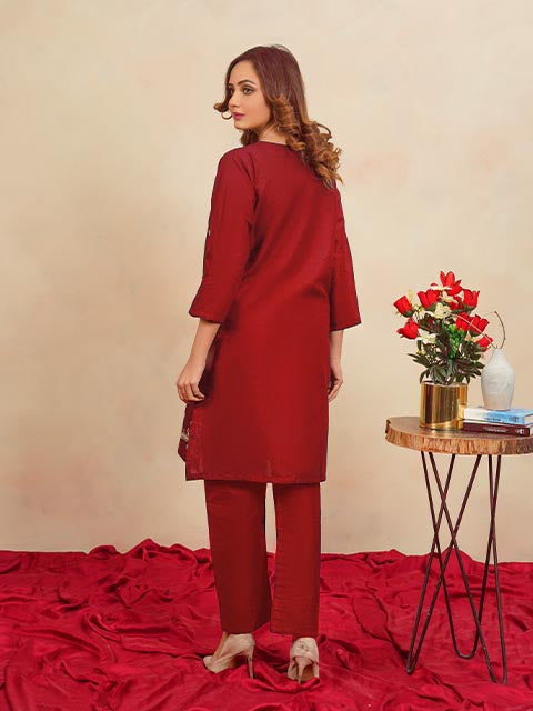 Maroon Glam Embroidered Dess